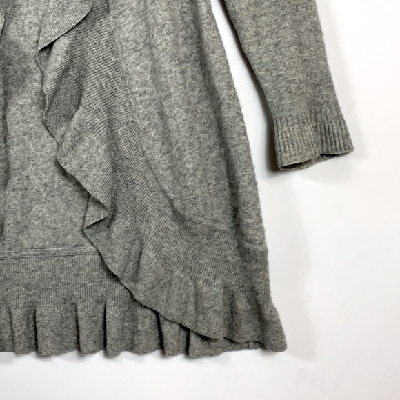 Grey Cashmere Wool Ruffle Front Open Cardigan - Picture 3 of 5
